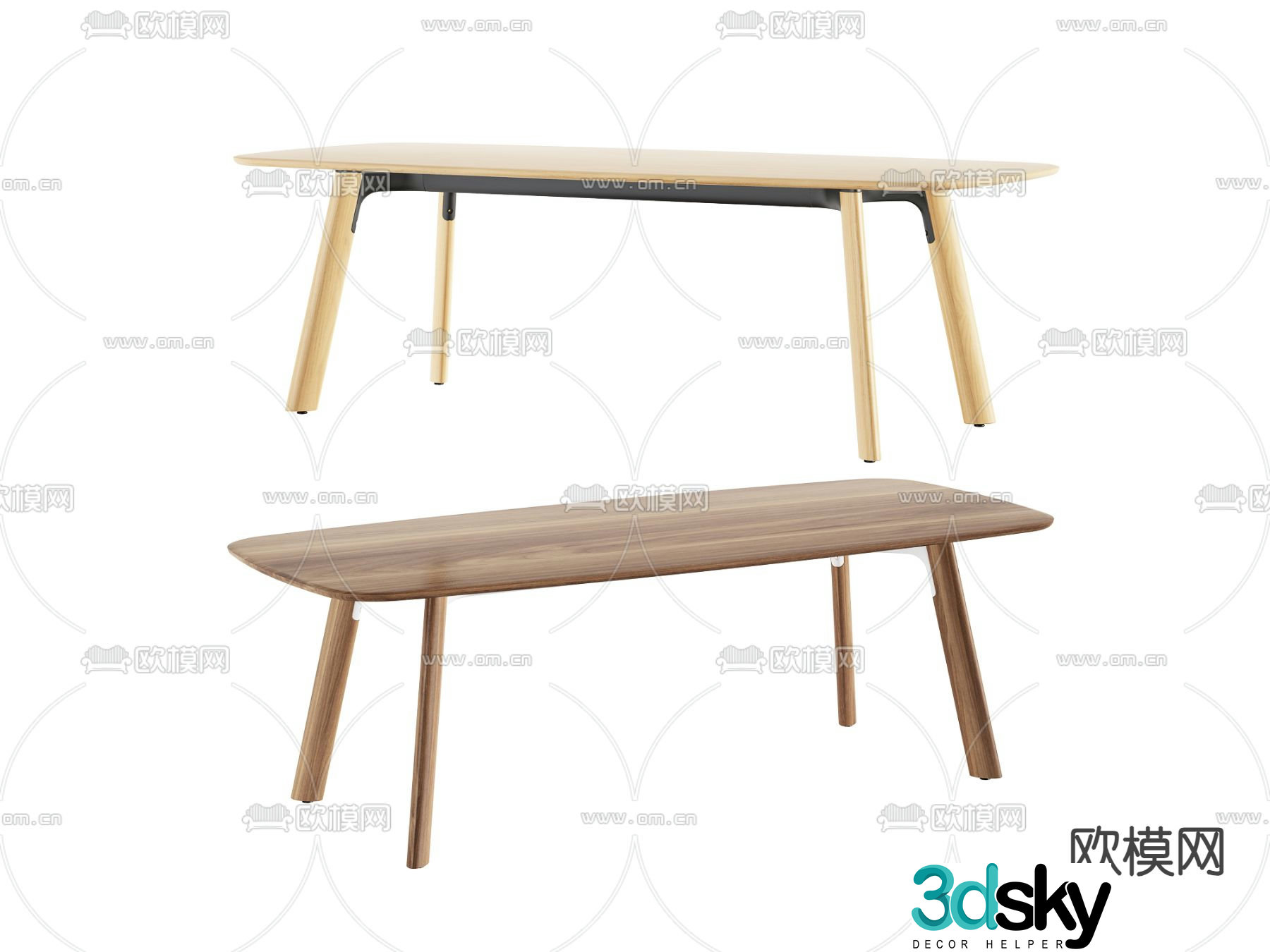 Wooden office desk conference table 3d model