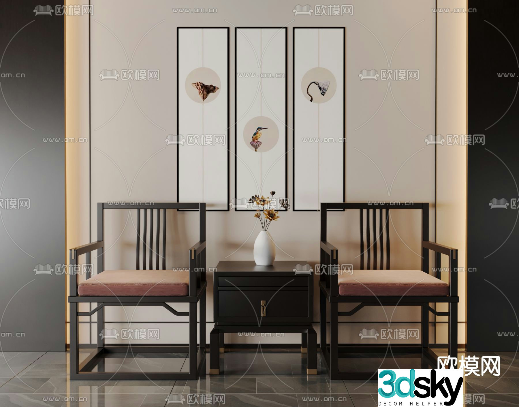 New Chinese style chair leisure chair 3d model