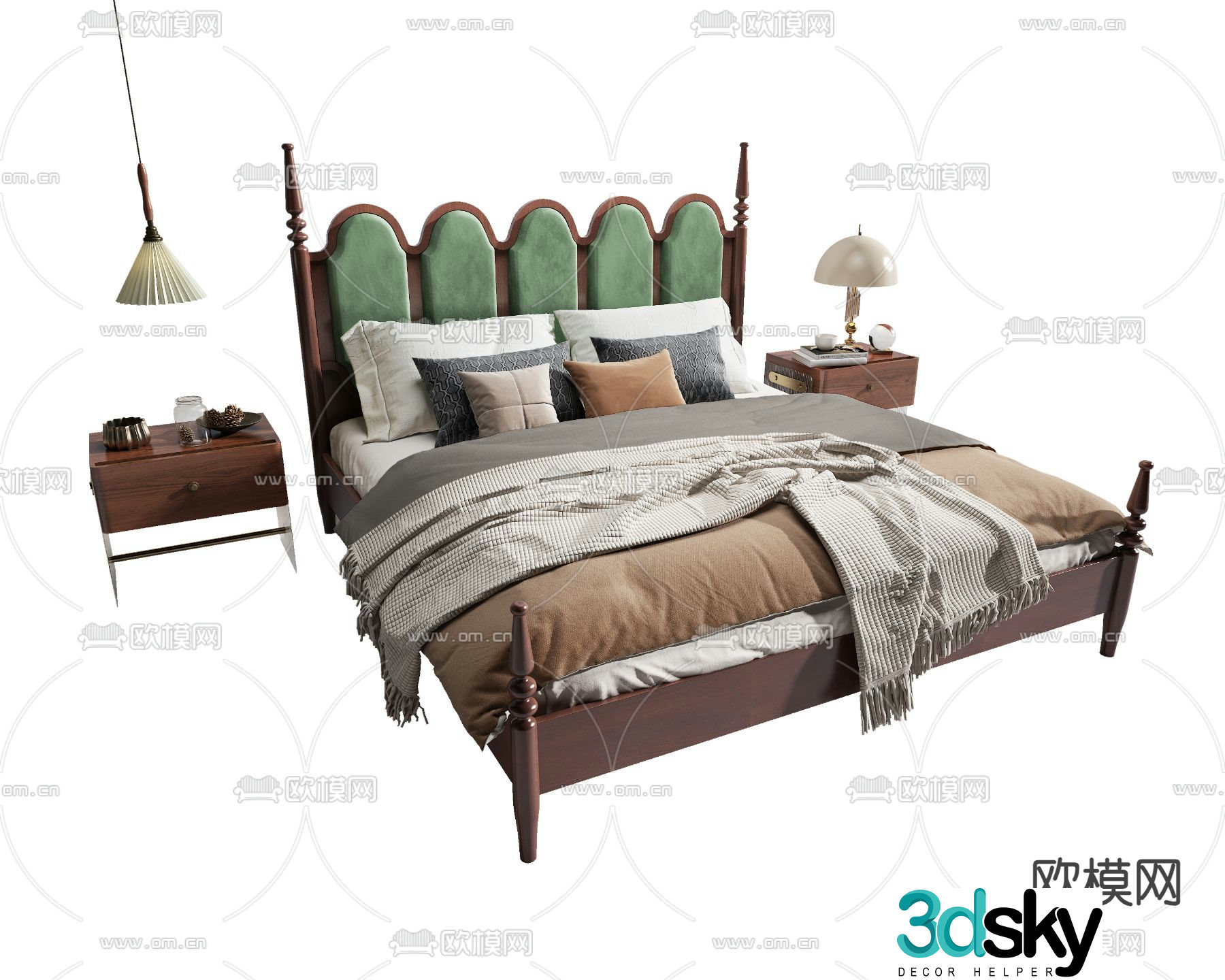 American double bed 3d model