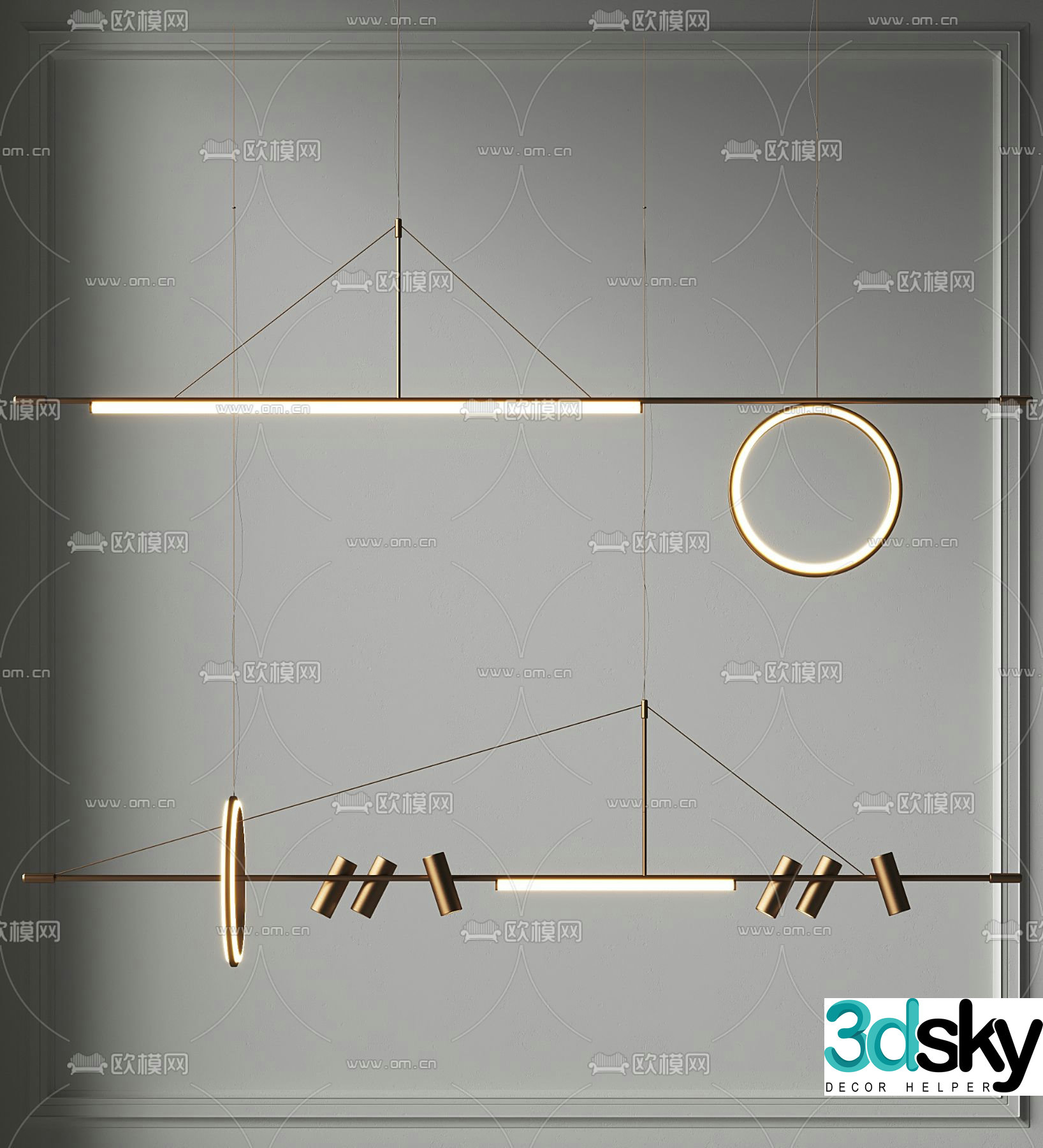 Long chandelier restaurant chandelier 3d model