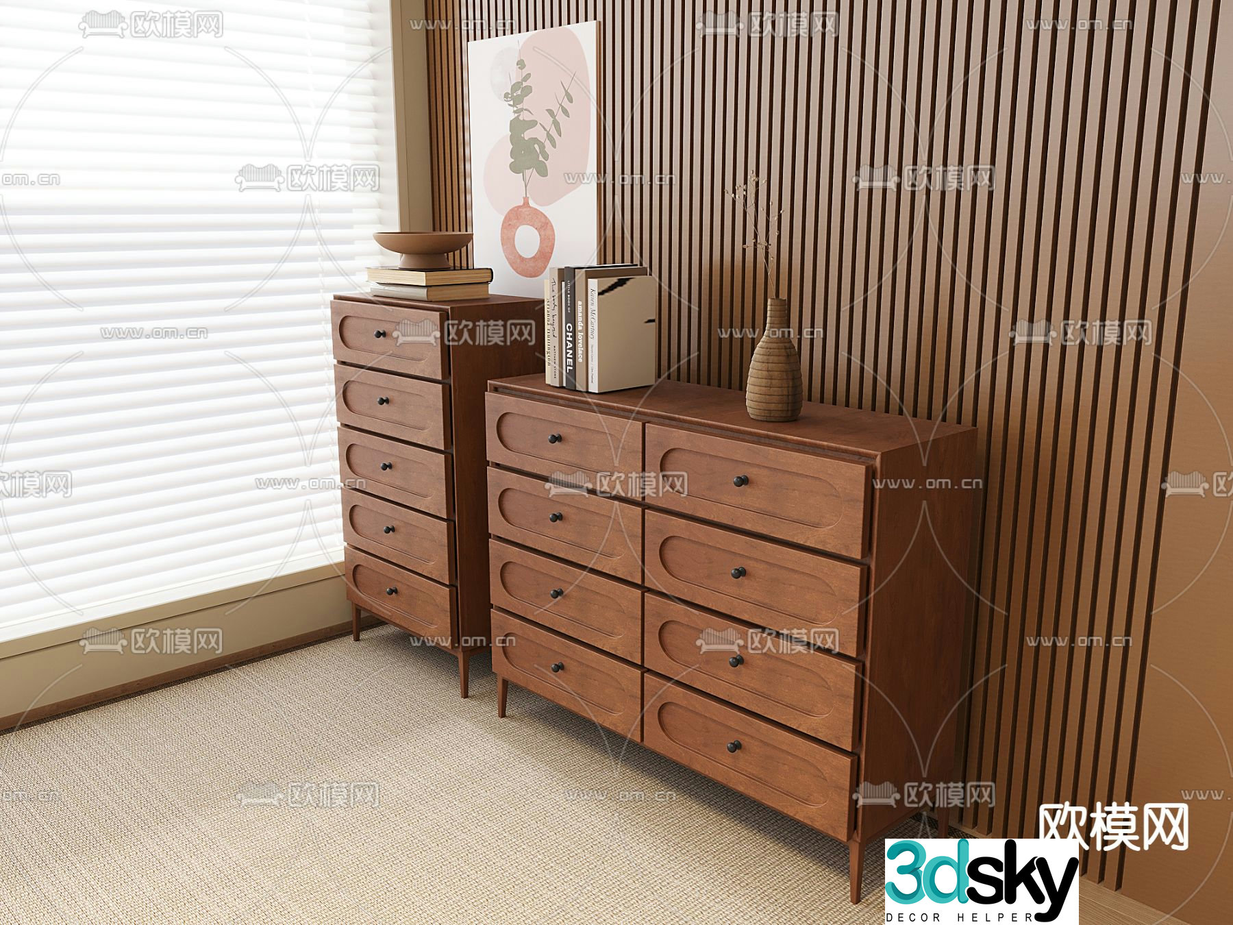 Medieval style side cabinet entrance cabinet chest of drawers 3D model