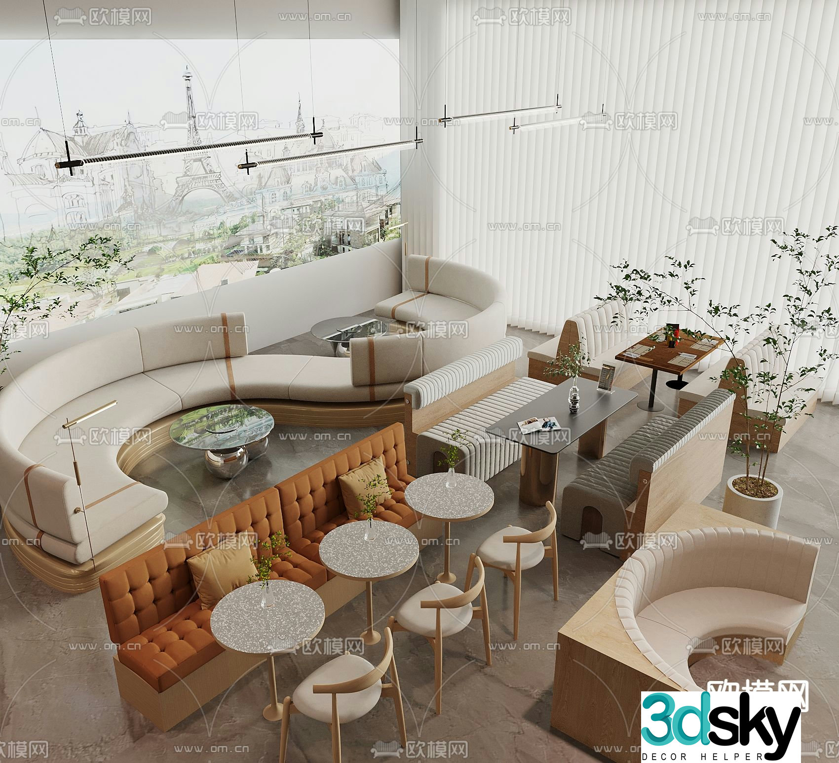 Card seat dining table and chairs restaurant card seat 3d model
