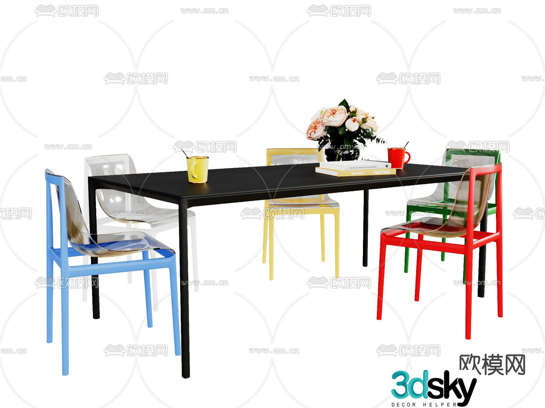 Bauhaus dining table and chairs 3d model