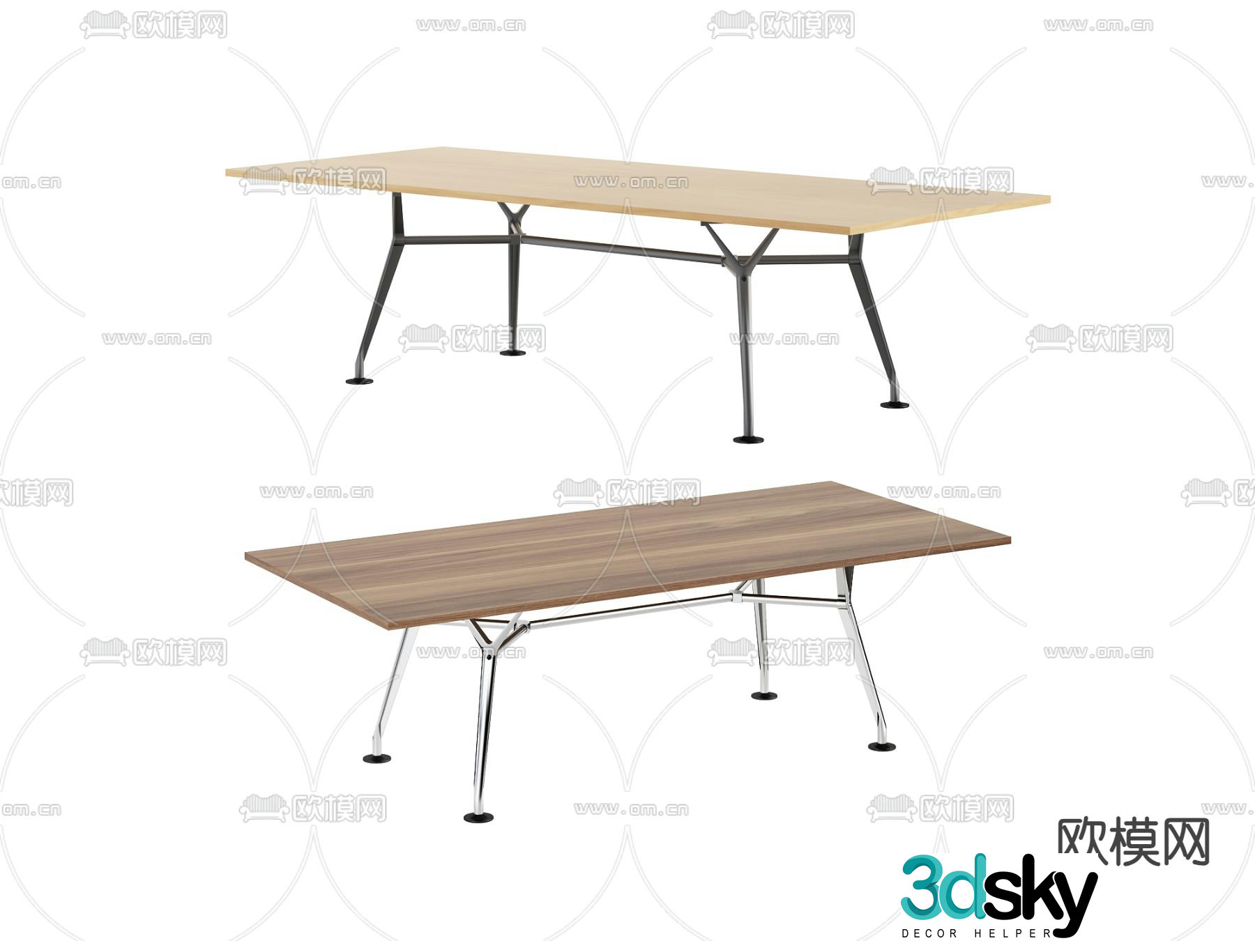 Wooden office desk conference table 3d model