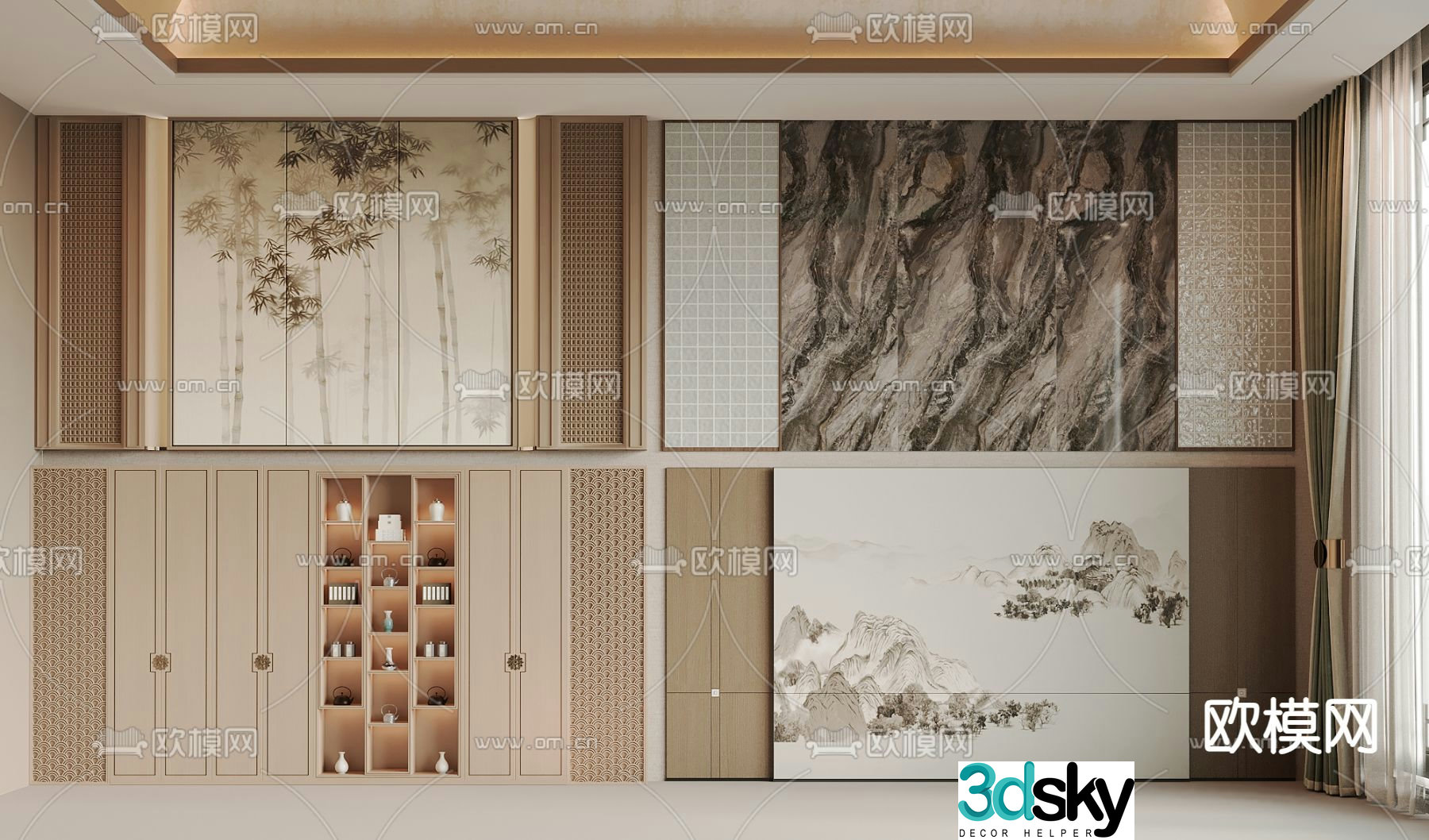 New Chinese style background wall sofa background TV background bedroom background 3d model