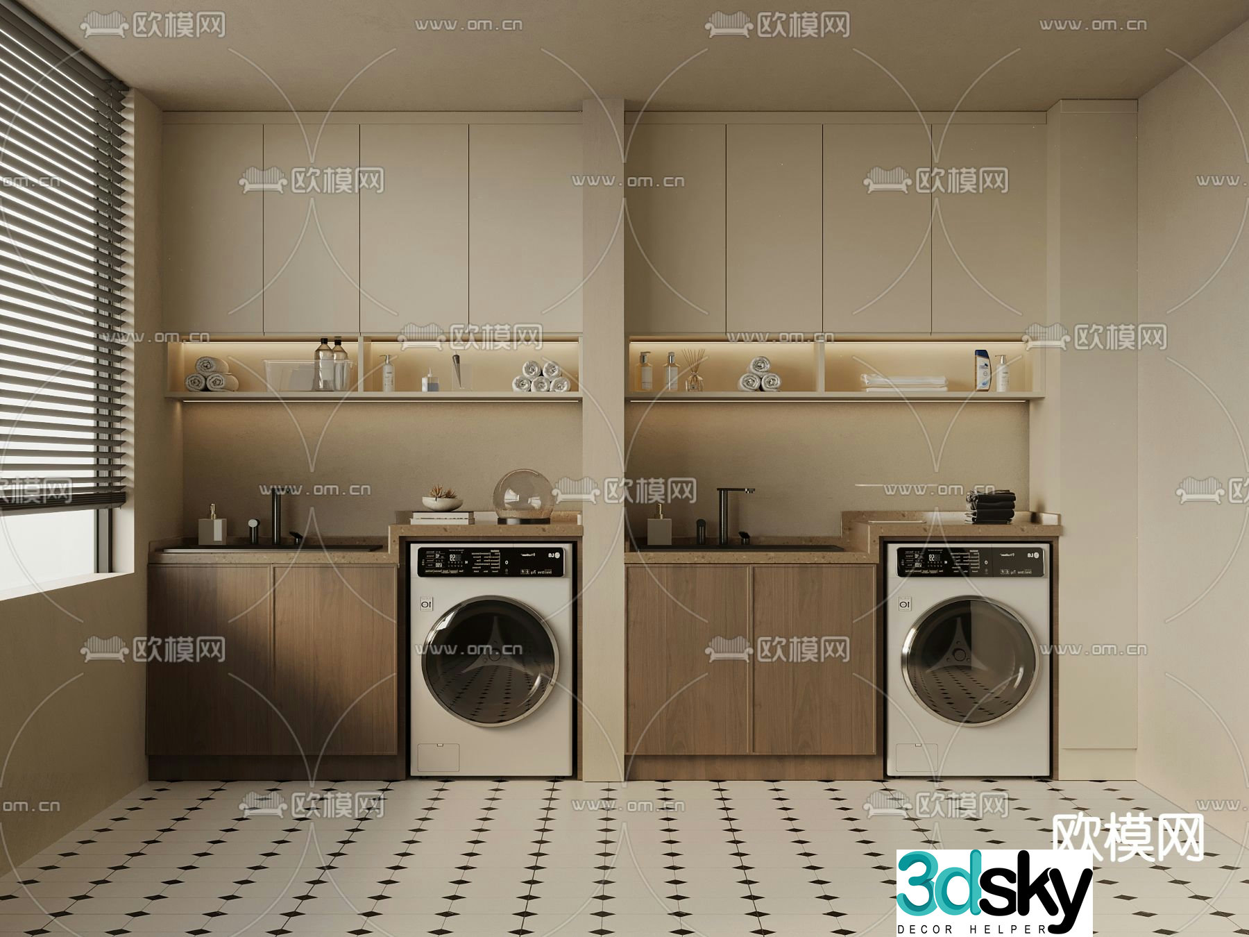 Middle style balcony cabinet washing machine cabinet 3d model