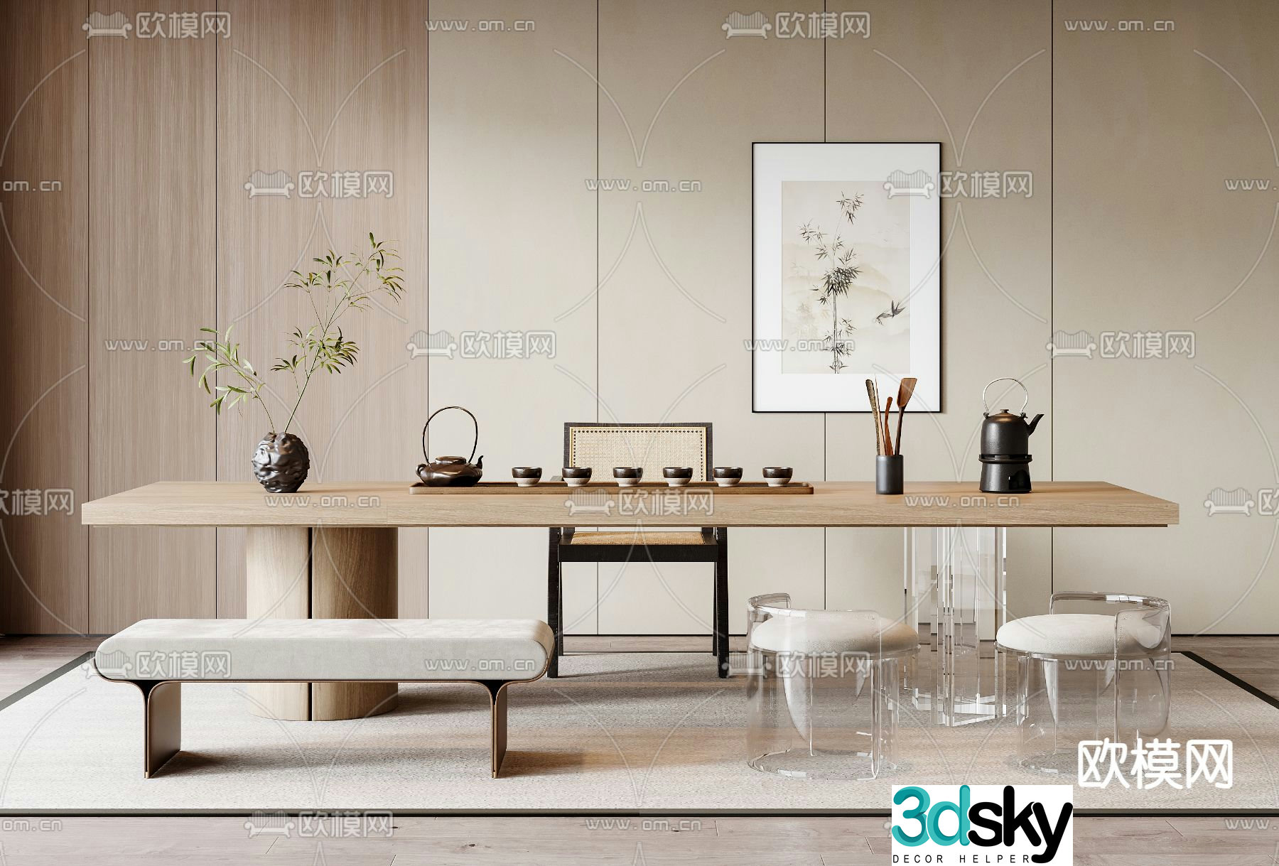 Modern tea table and chairs 3d model