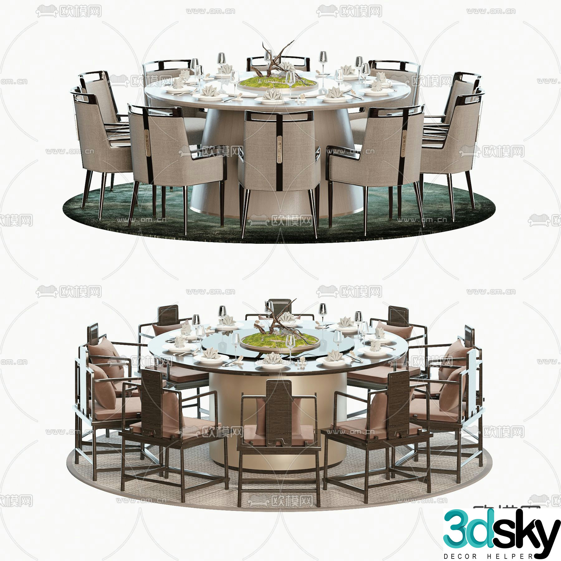 New Chinese style dining table and chairs round dining table 3d model
