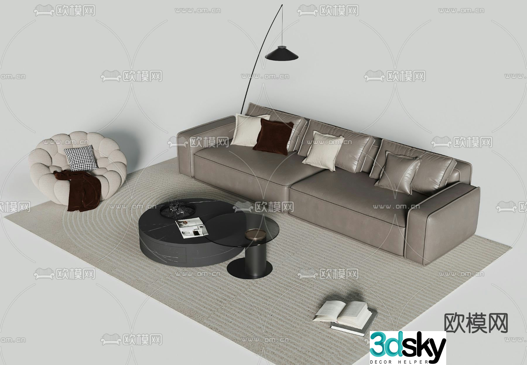Creamy sofa combination sofa 3d model