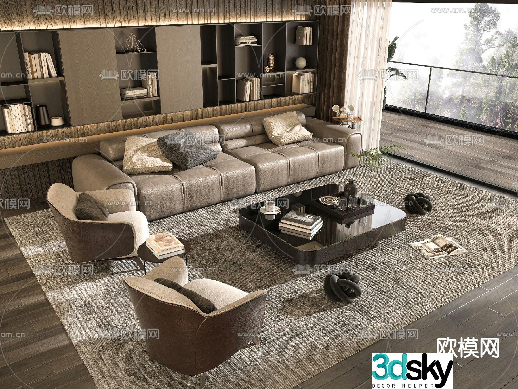 Modern modular sofa leather sofa 3d model
