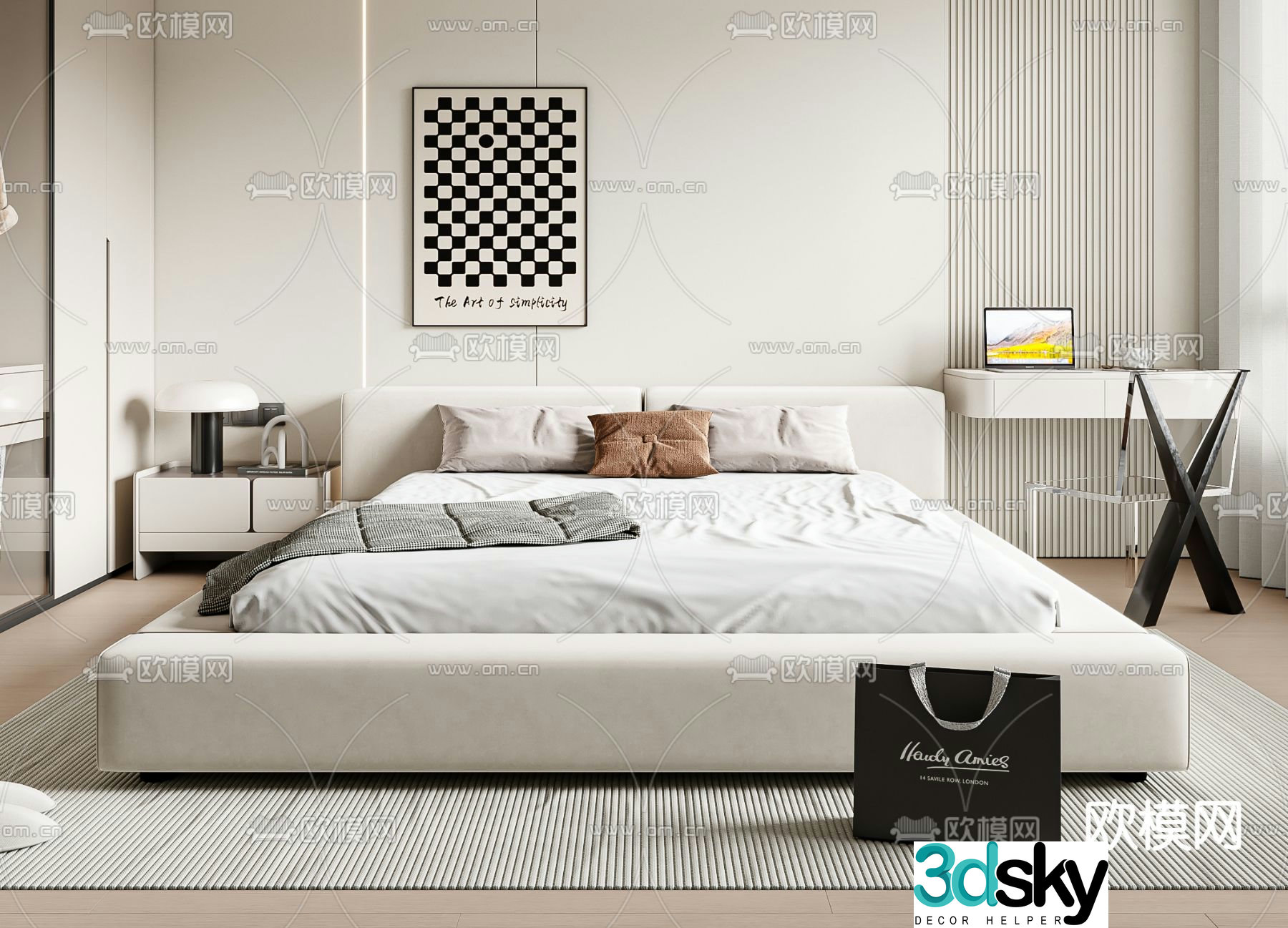 Modern double bed 3d model