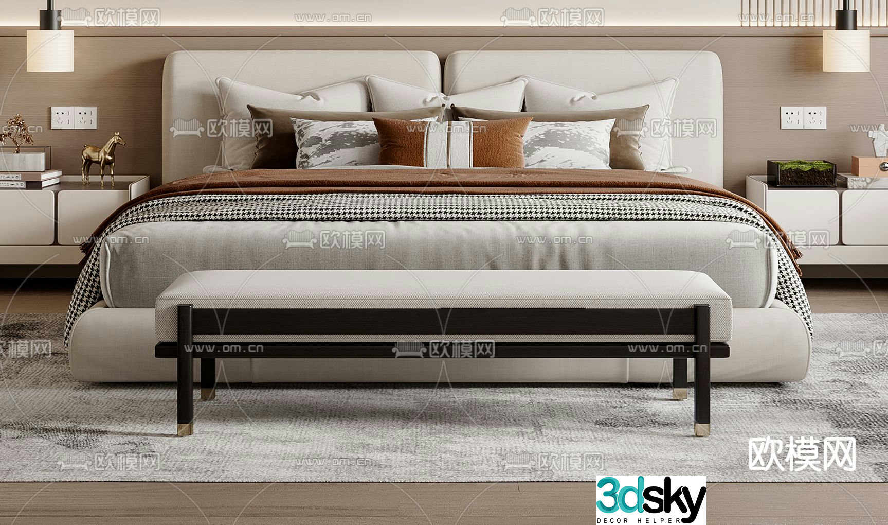 New Chinese style double bed 3d model