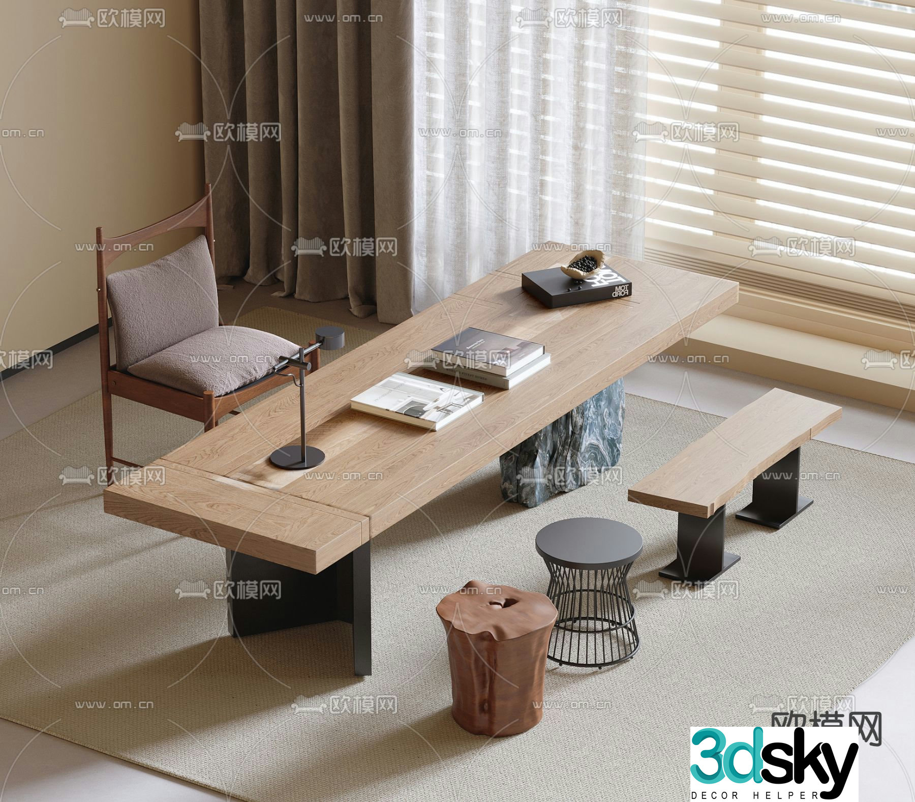 Medieval style desk writing desk 3d model