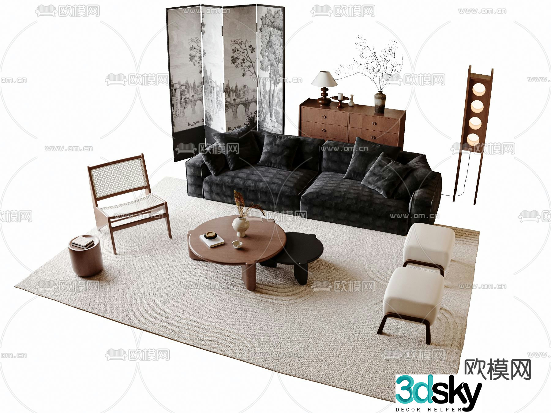 Medieval sofa set 3d model