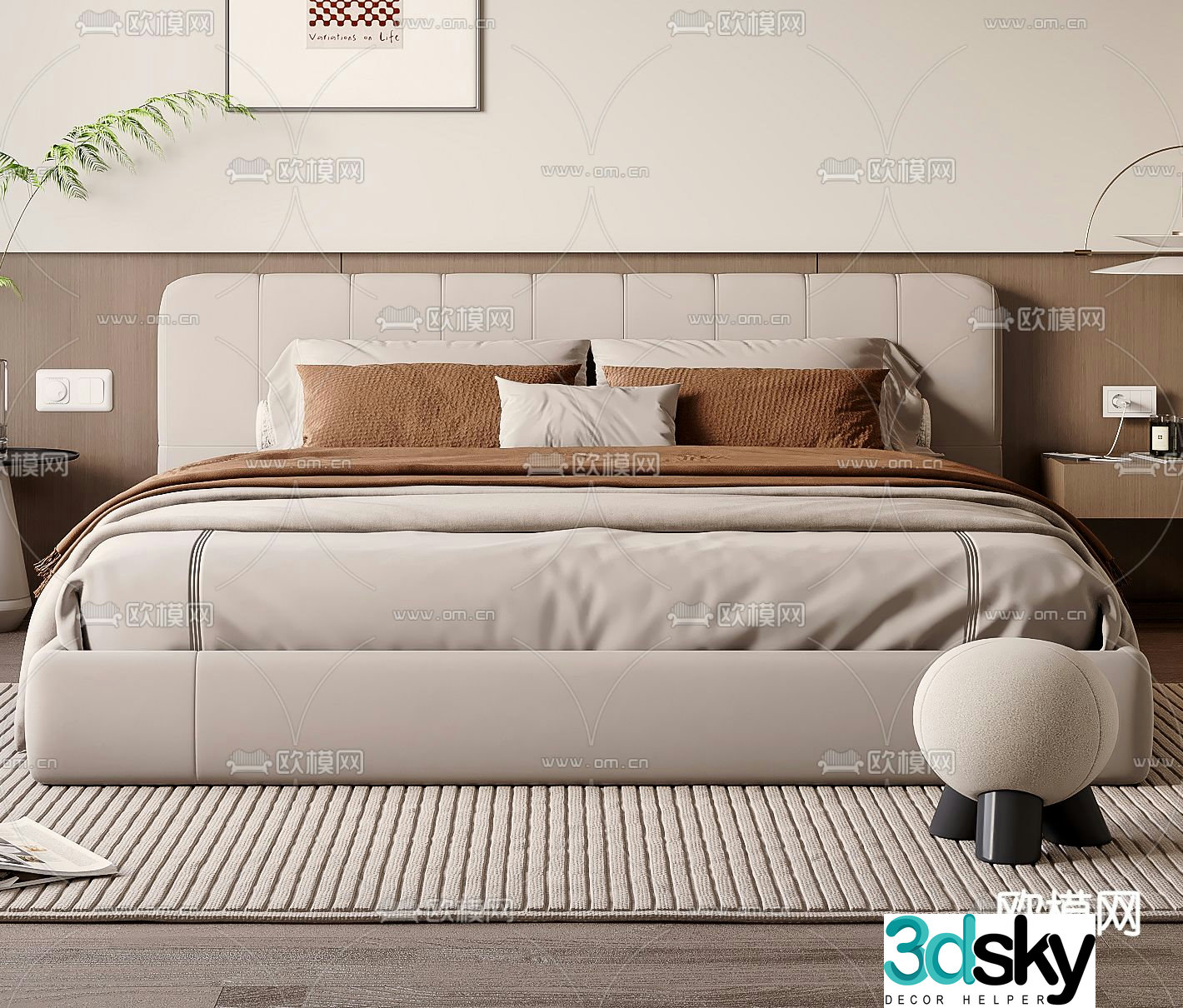 Modern double bed 3d model