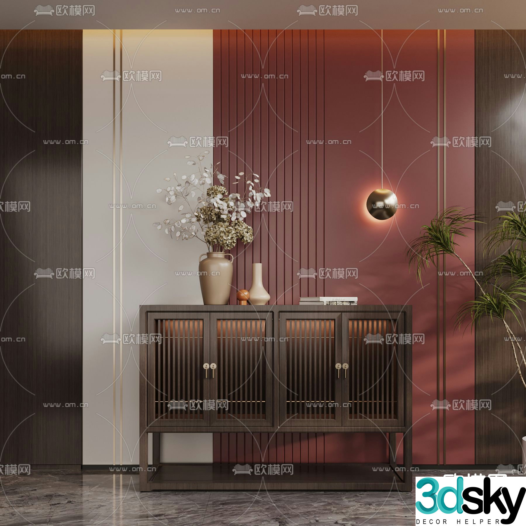 New Chinese style sideboard entrance cabinet end view cabinet 3D model
