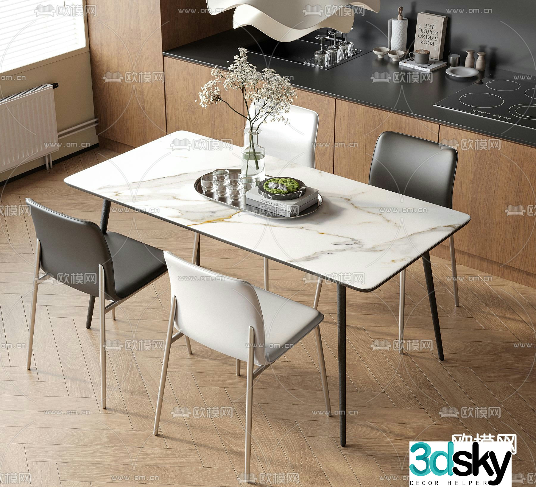 Bar dining table and chairs slate dining table 3d model