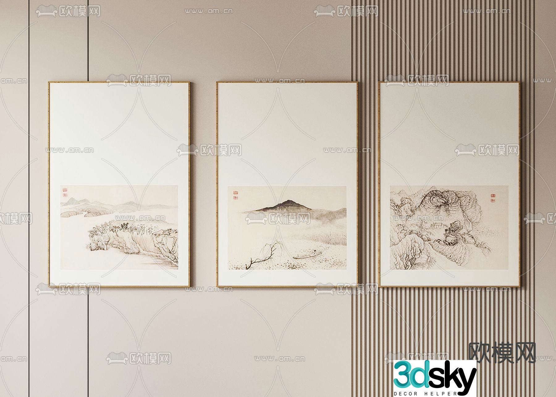 New Chinese style hanging paintings Zen hanging paintings Landscape paintings 3D model
