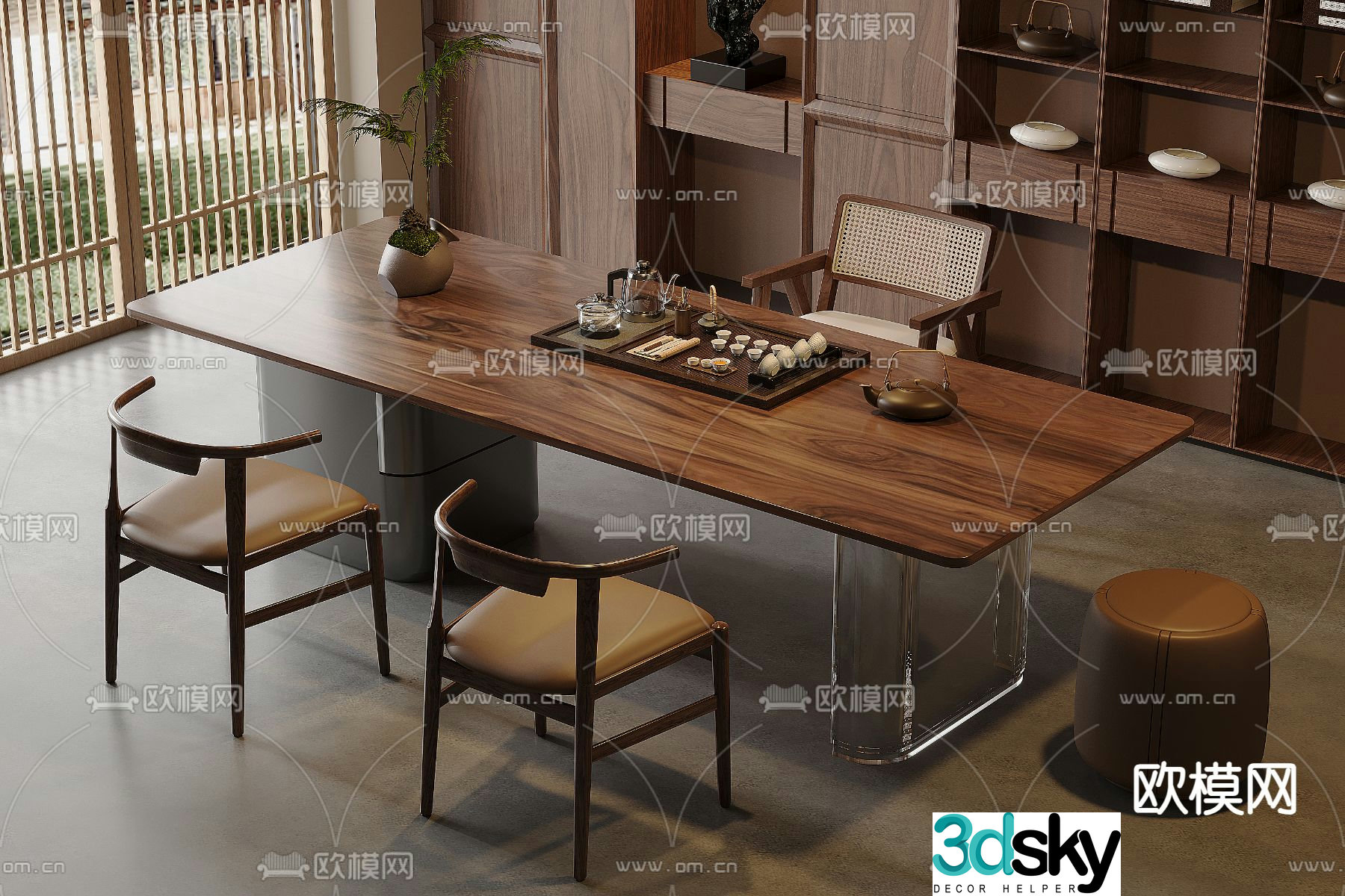 New Chinese style tea table and chairs tea table 3d model