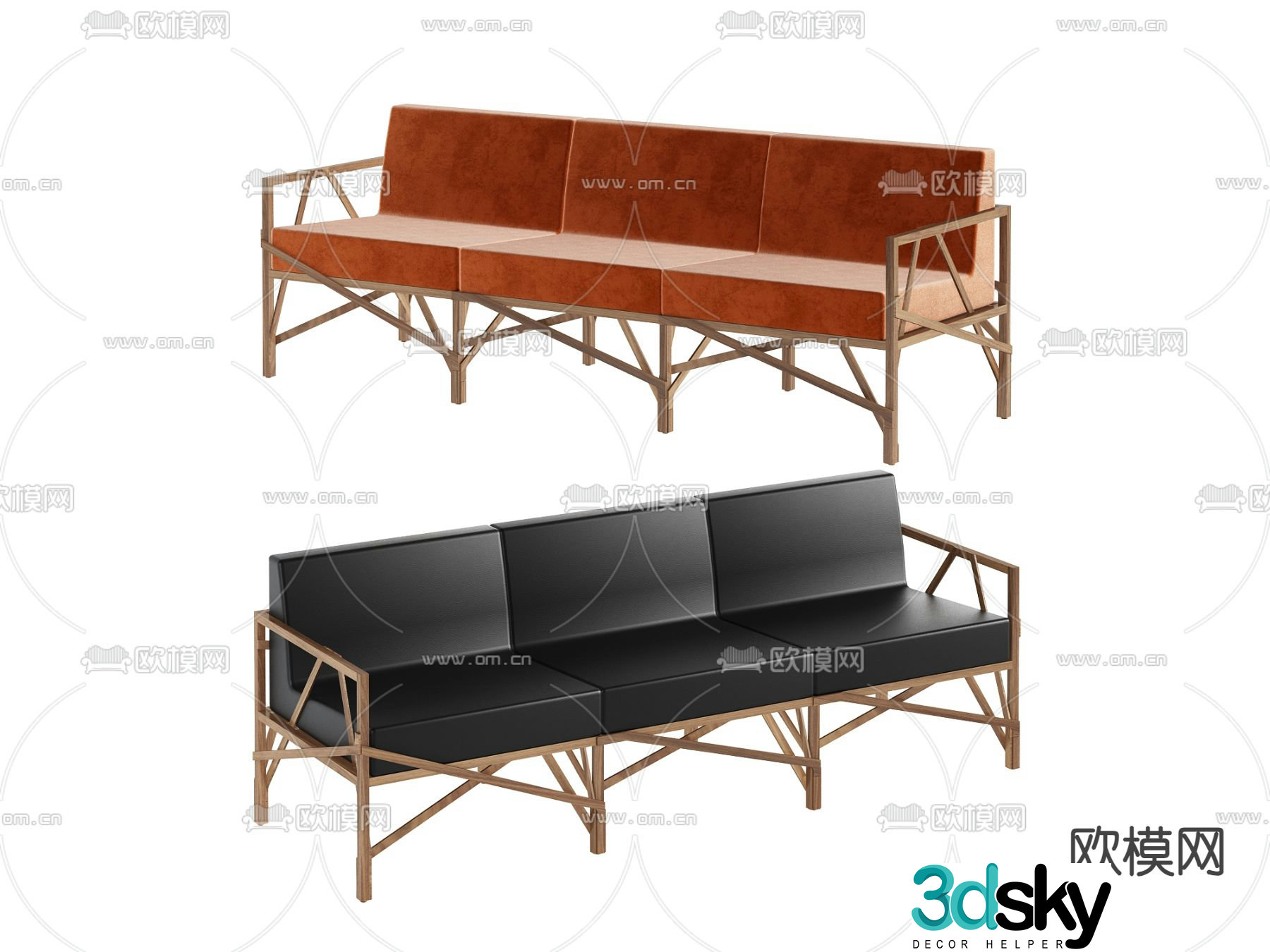 Modern three-person sofa 3d model