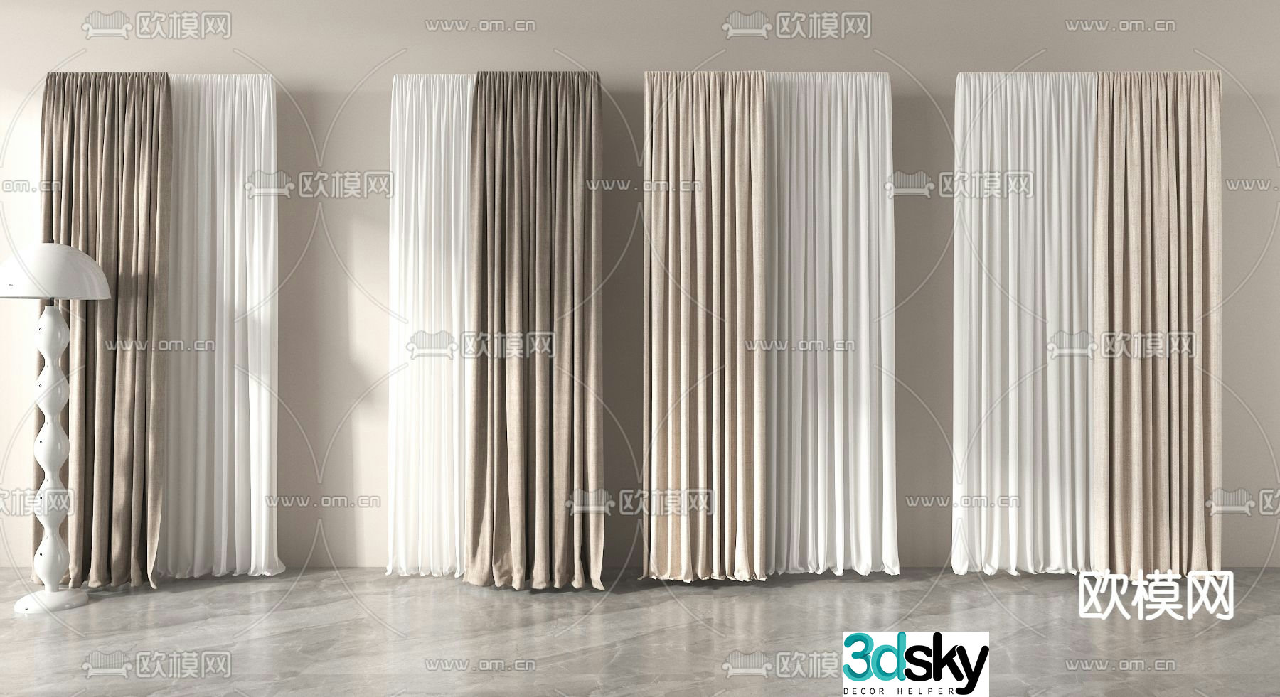 Plain curtains cloth curtains gauze curtains pleated curtains 3D model