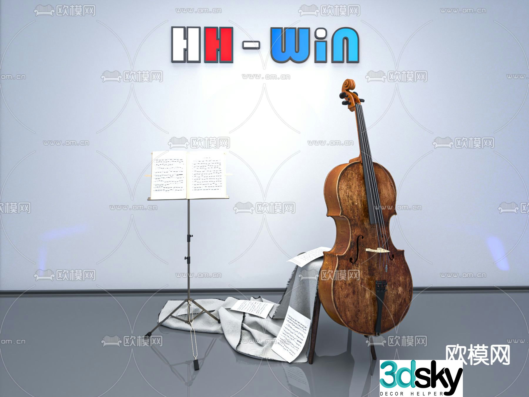 Playing instrument cello sheet music 3d model