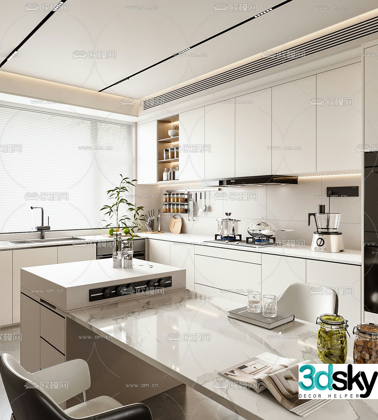 Open kitchen mid-island 3D model