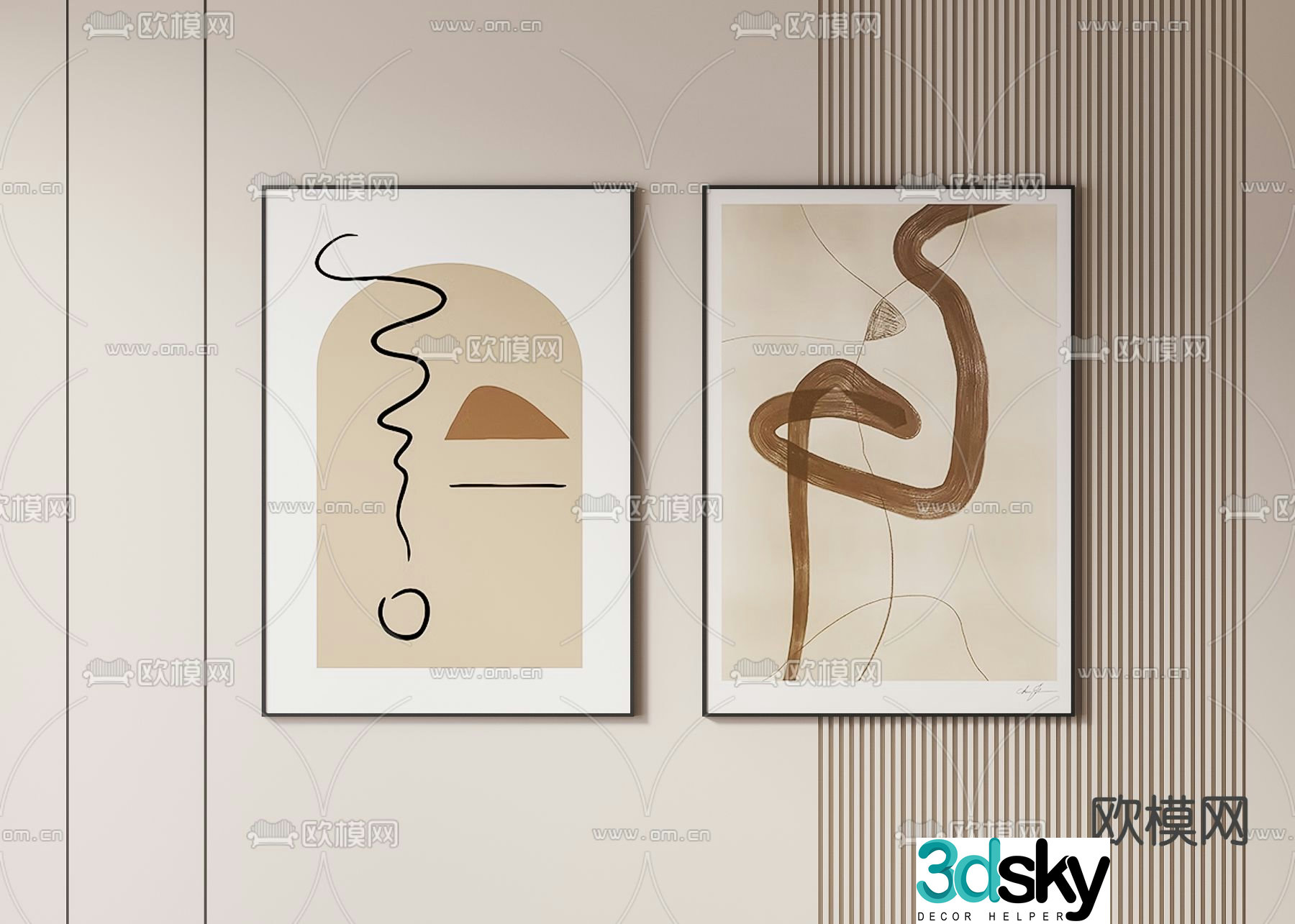 Creamy style abstract painting hanging painting decorative painting 3d model