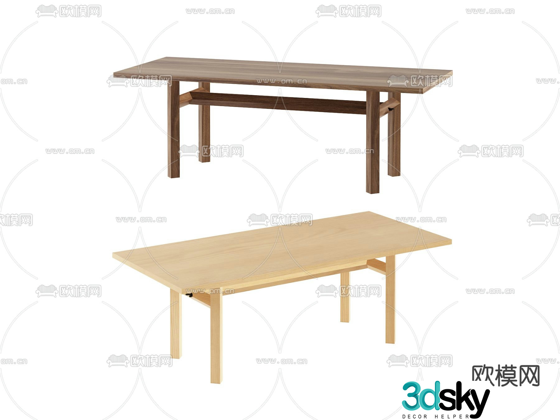 modern dining table wooden table long table 3d model
