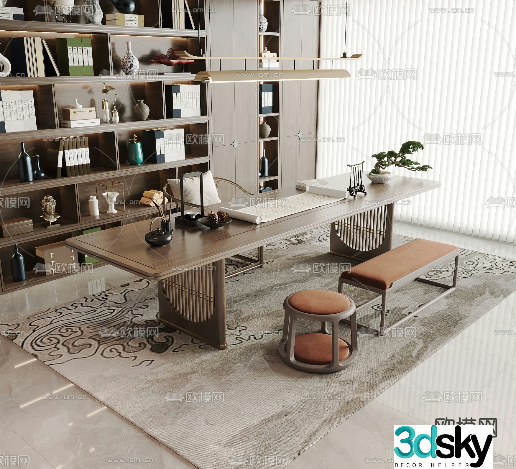 New Chinese style desk and chair calligraphy table 3d model