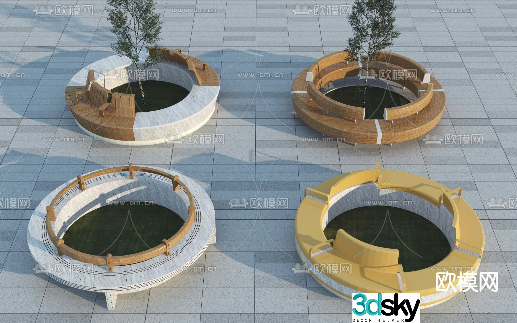 Square round tree pool outdoor seat tree pool chair 3d model