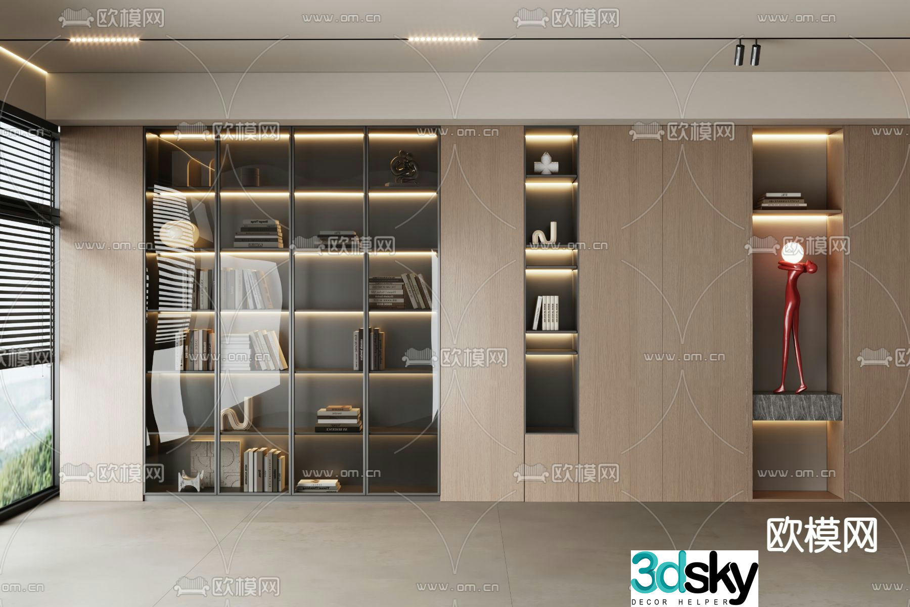 Modern bookcase display cabinet whole wall 3d model