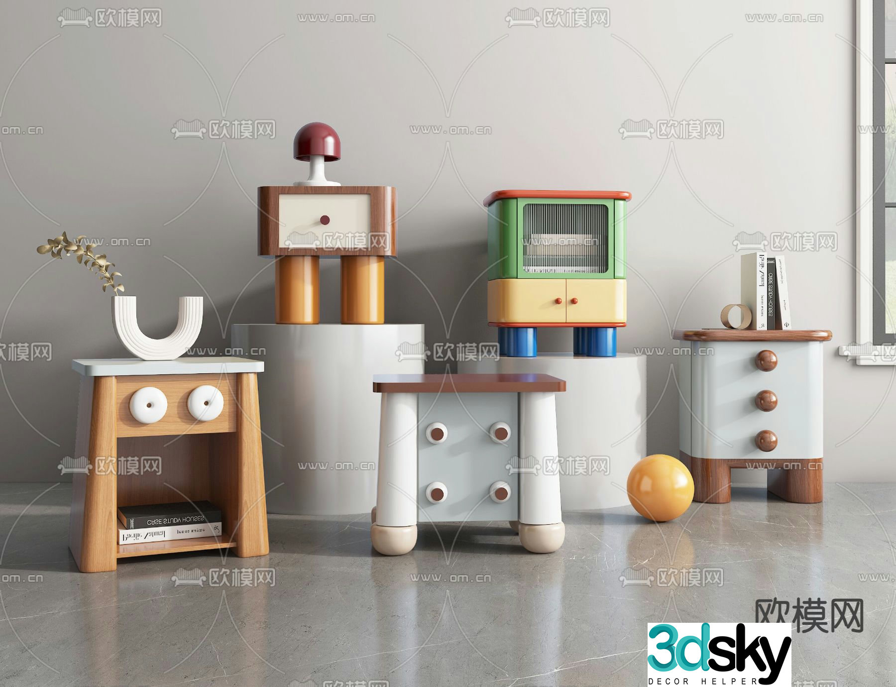 Children’s bedside table cartoon bedside table 3d model