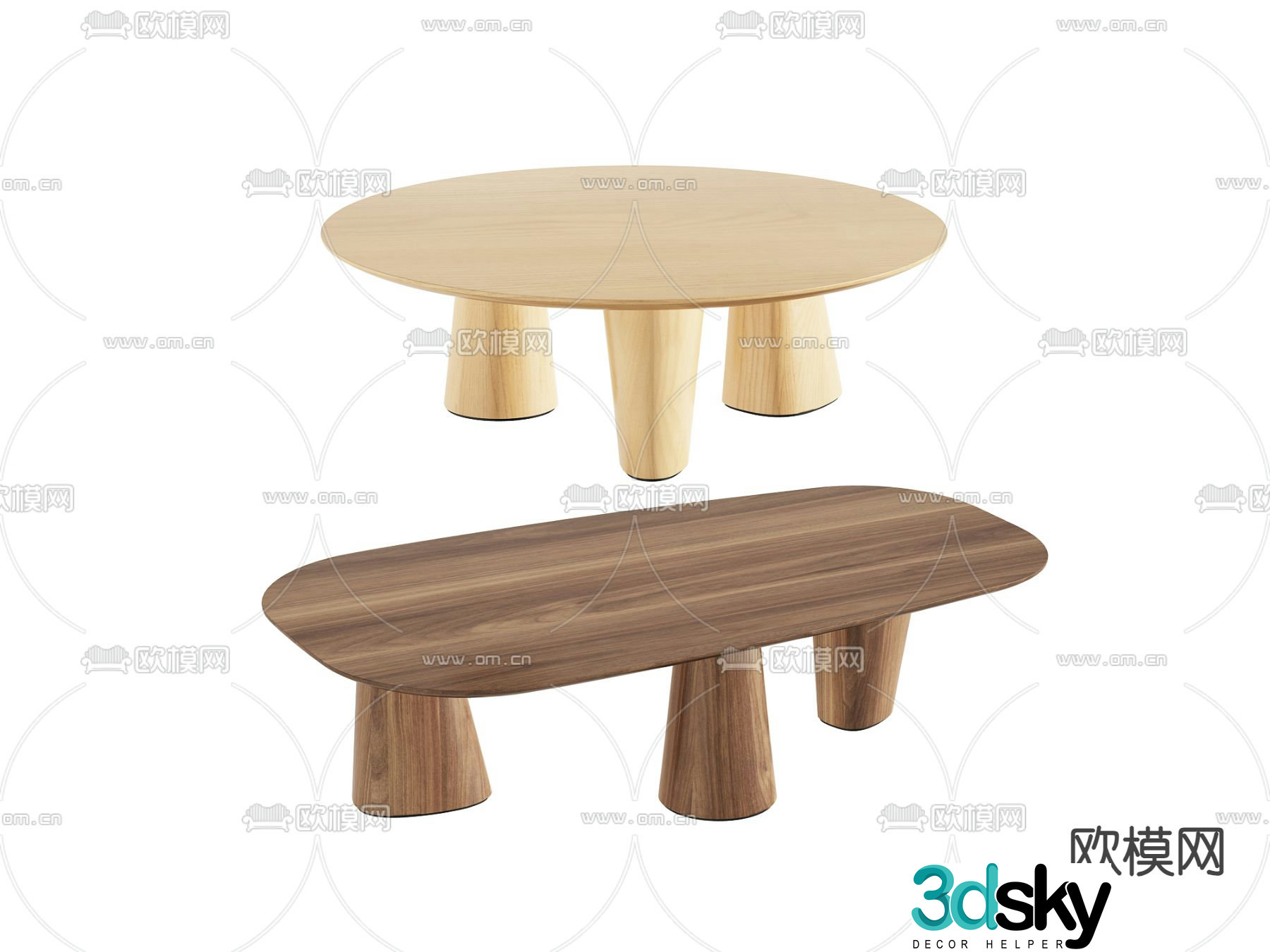 Solid wood coffee table round coffee table 3D model