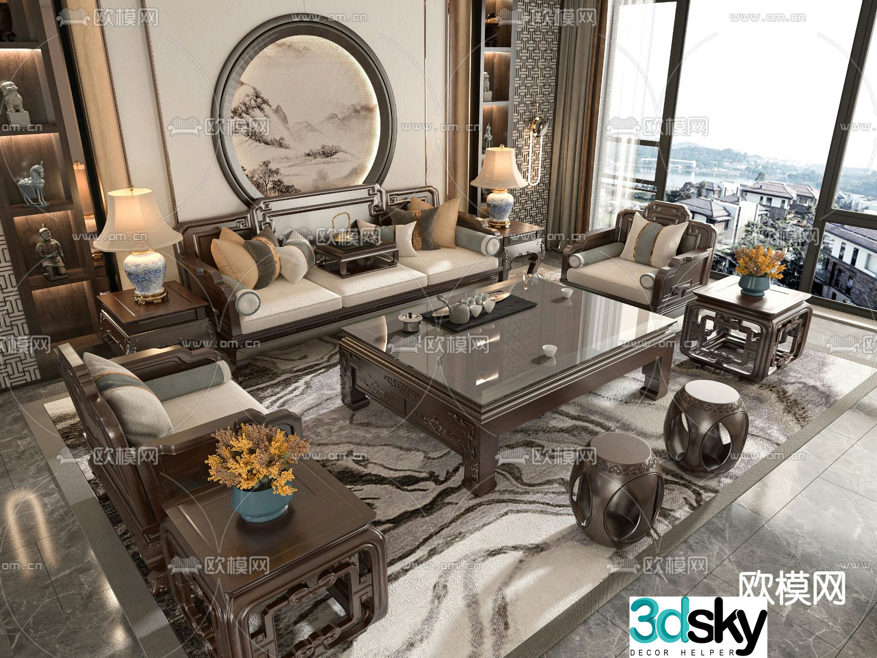 New Chinese style modular sofa 3d model