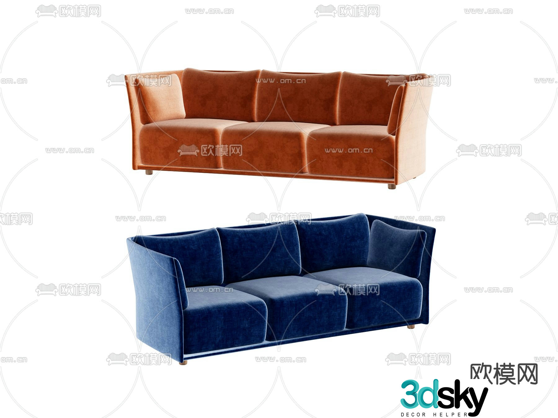 Modern three-person sofa 3d model