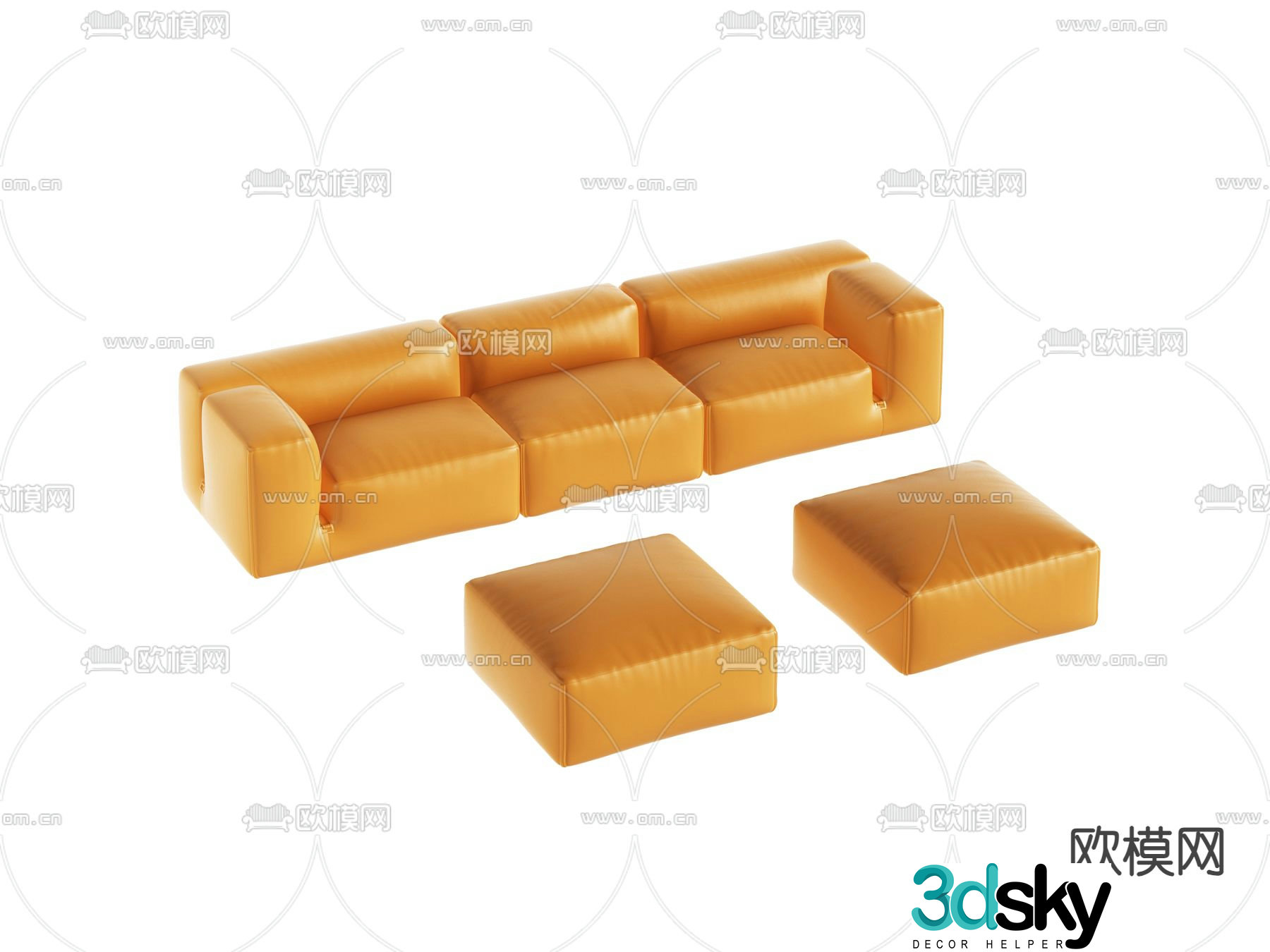 Orange sofa three-person sofa 3d model