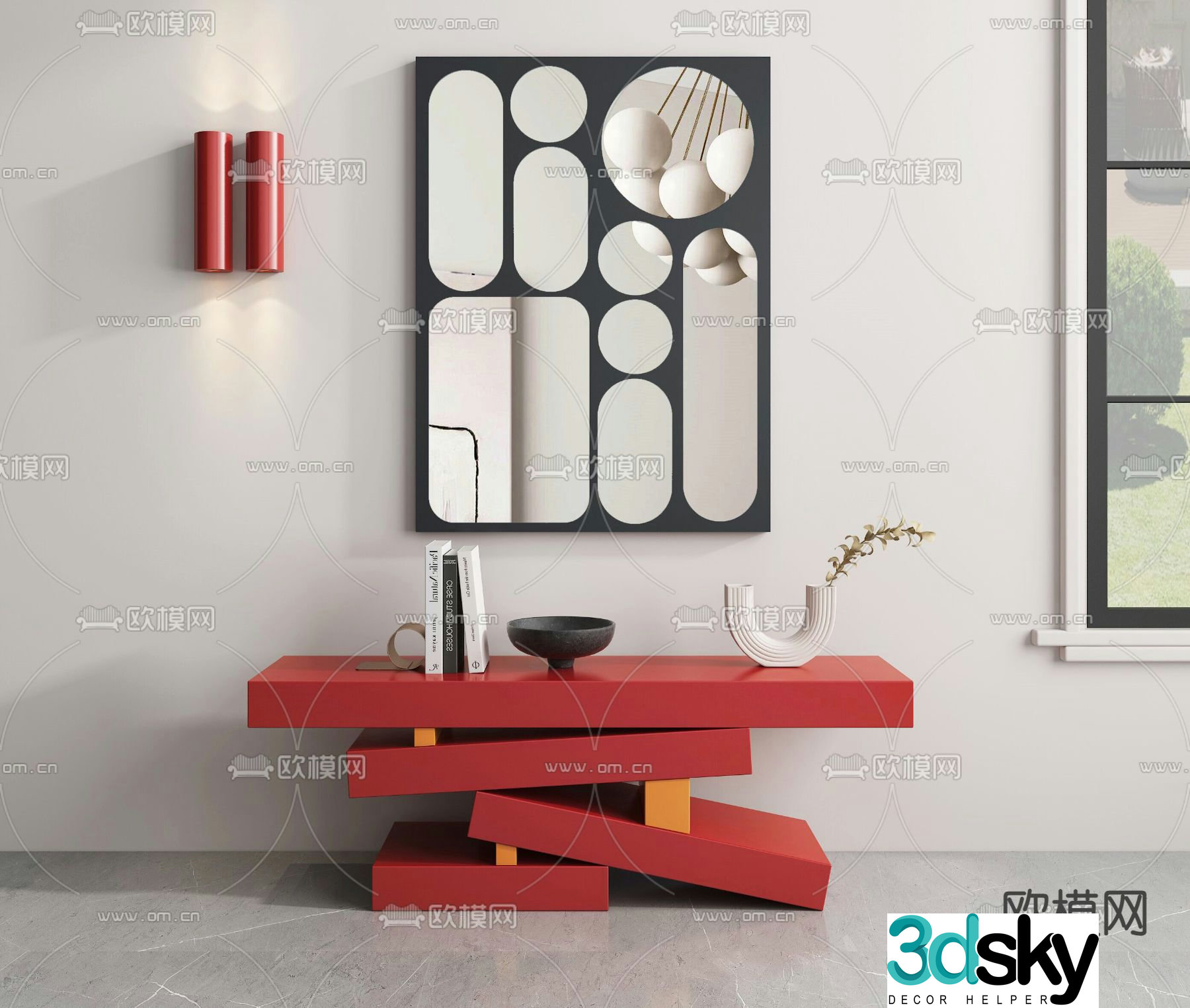 Red end view desk entrance desk 3D model