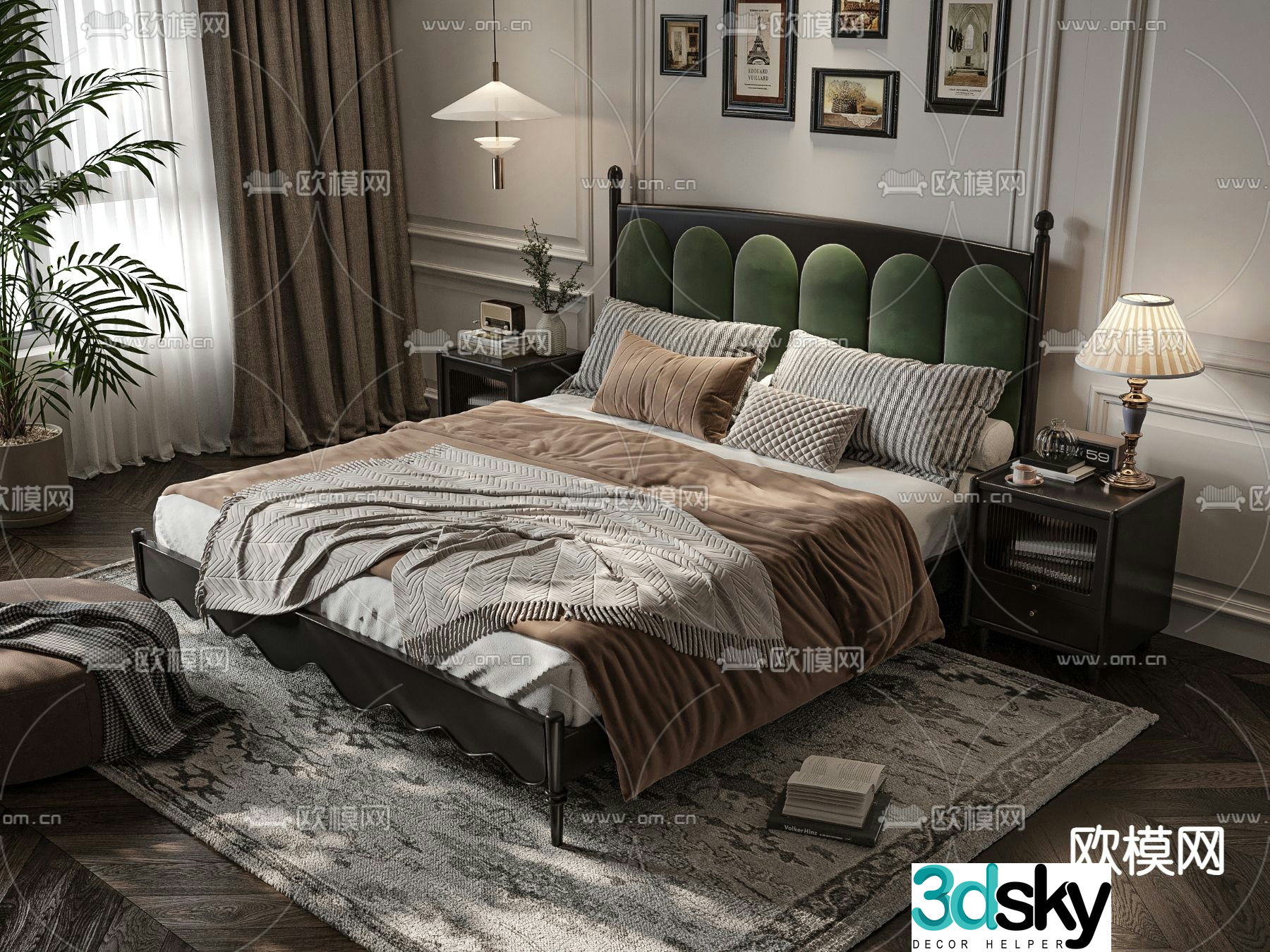 Medieval style double bed 3d model