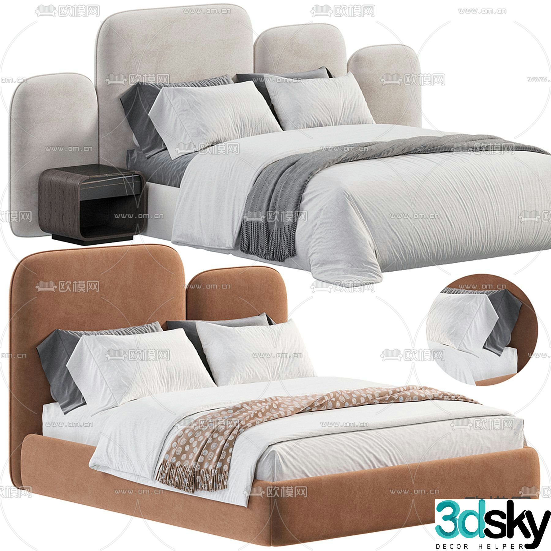 Modern double bed 3d model