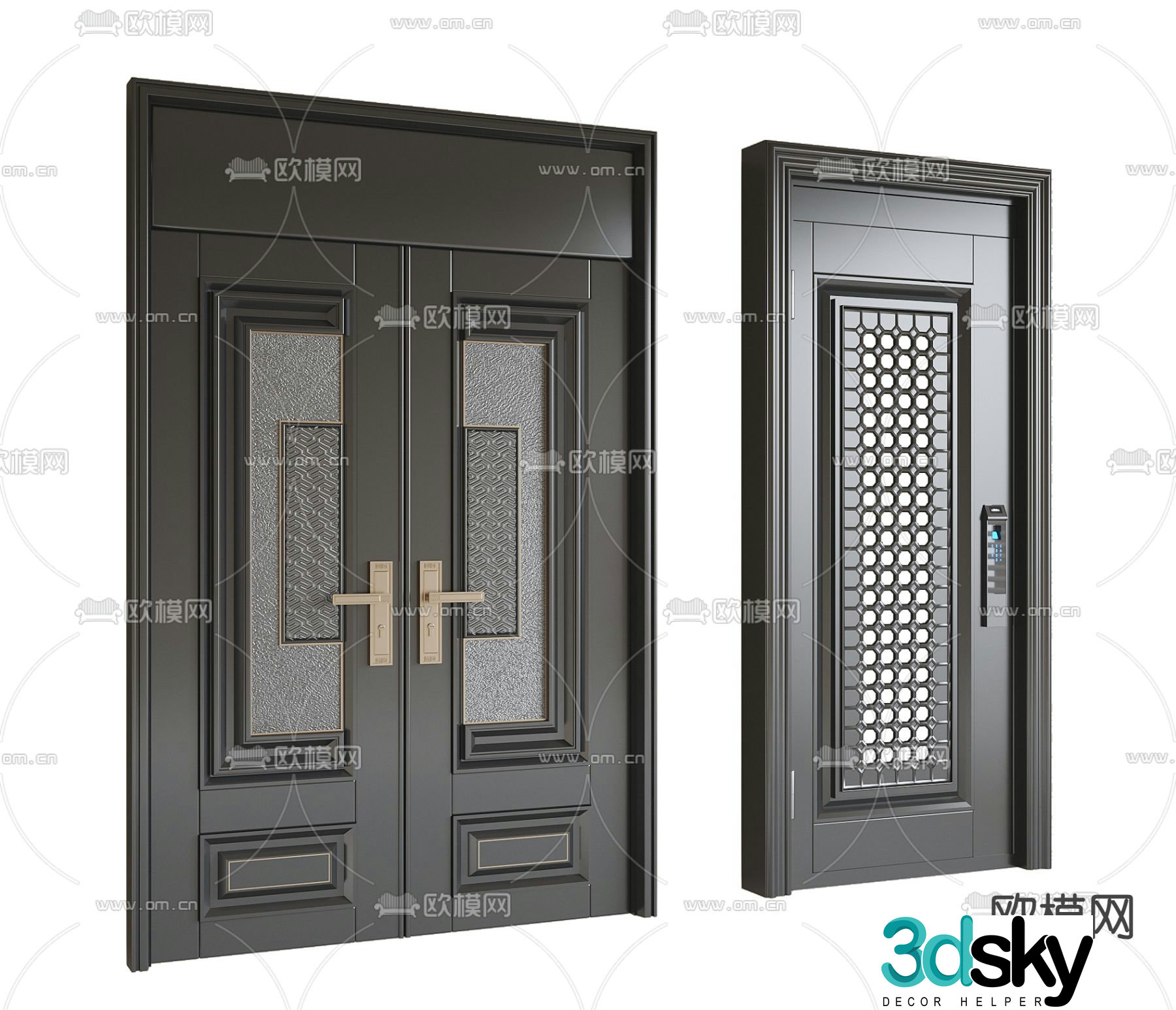 Modern security door double door entry door 3d model