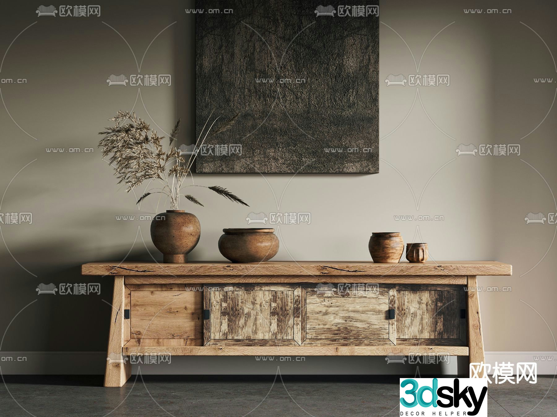 Wabi-sabi style TV cabinet side cabinet 3D model