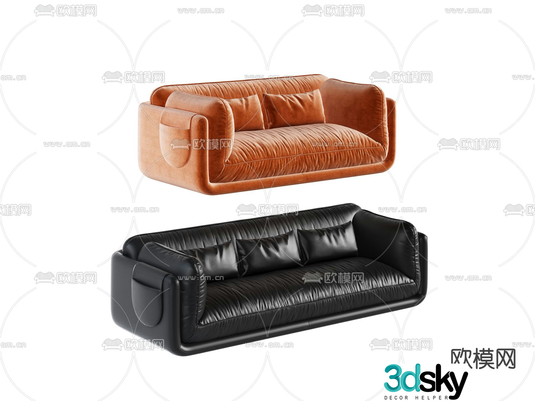 Leather sofa three-person sofa 3d model