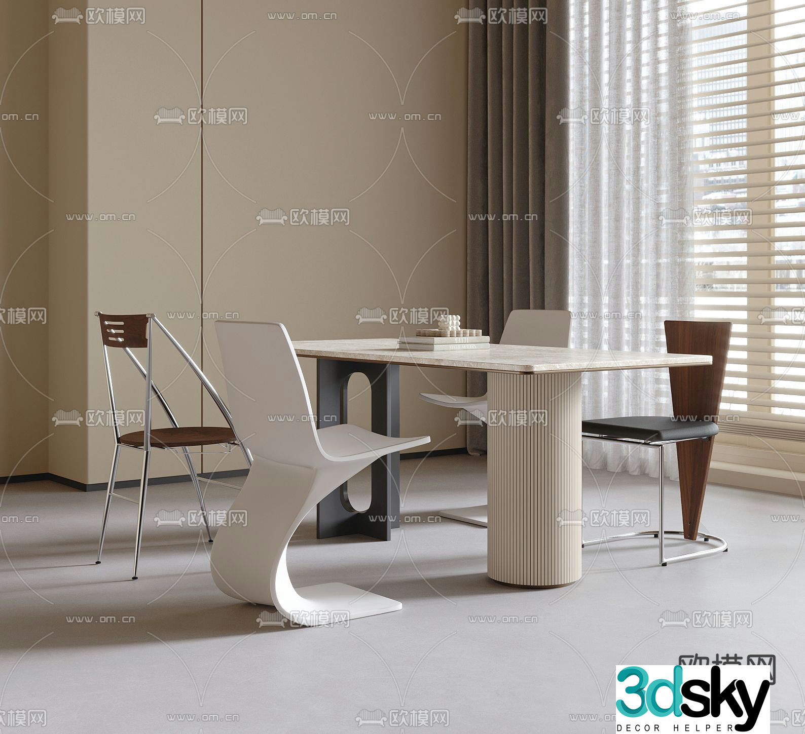 Medieval style dining table and chairs 3d model
