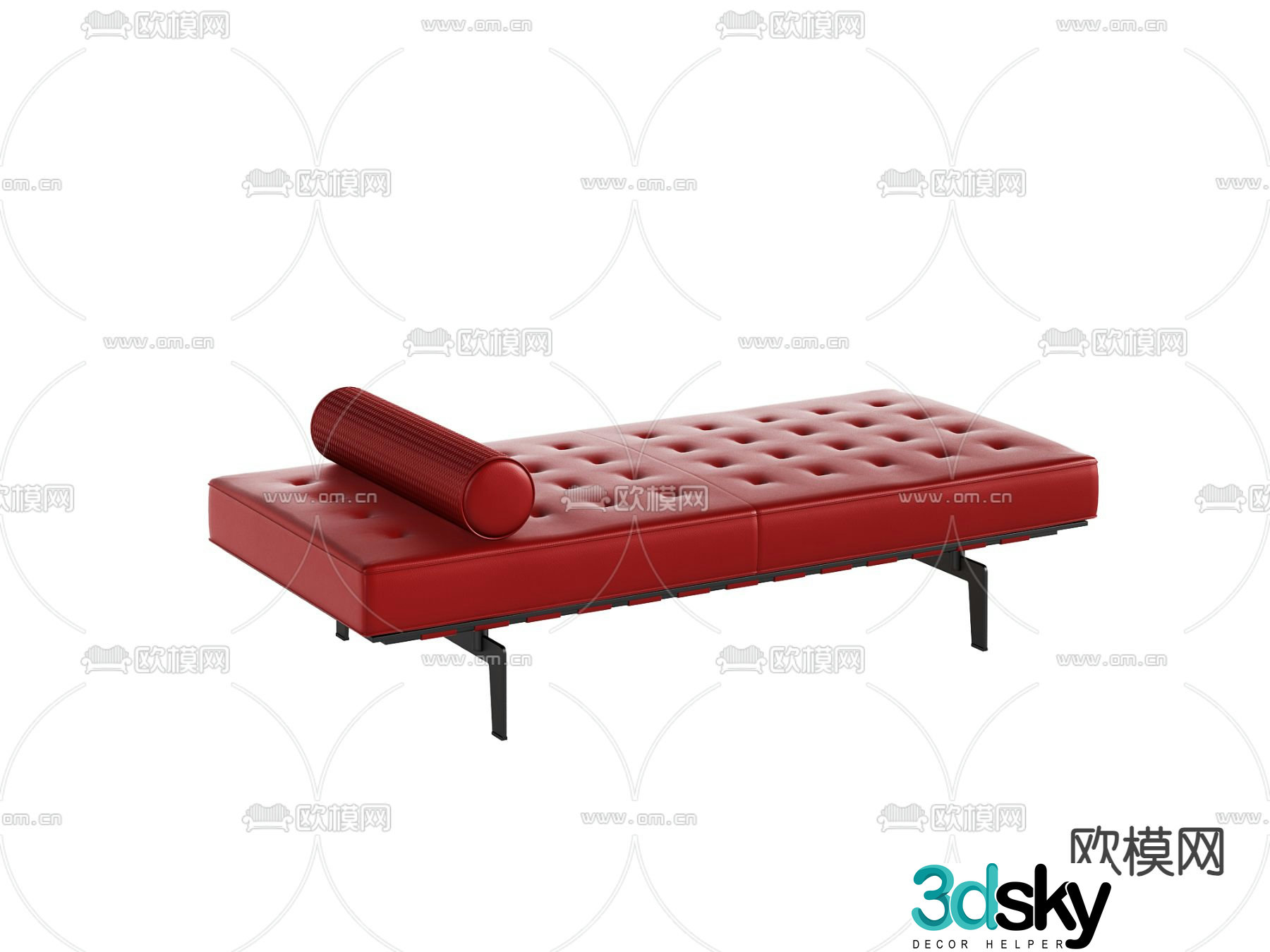 Red foot pedal sofa stool 3d model