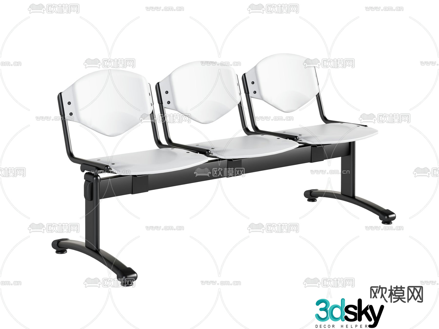 Continuous chairs public chairs waiting chairs 3D model