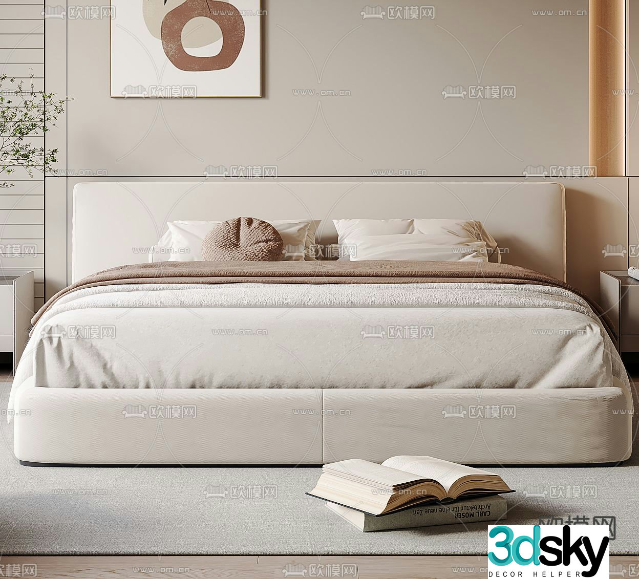 Cream style double bed 3d model