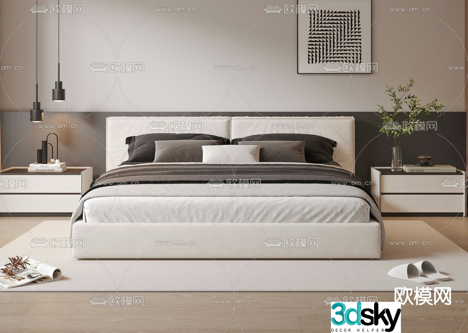 Modern double bed 3d model