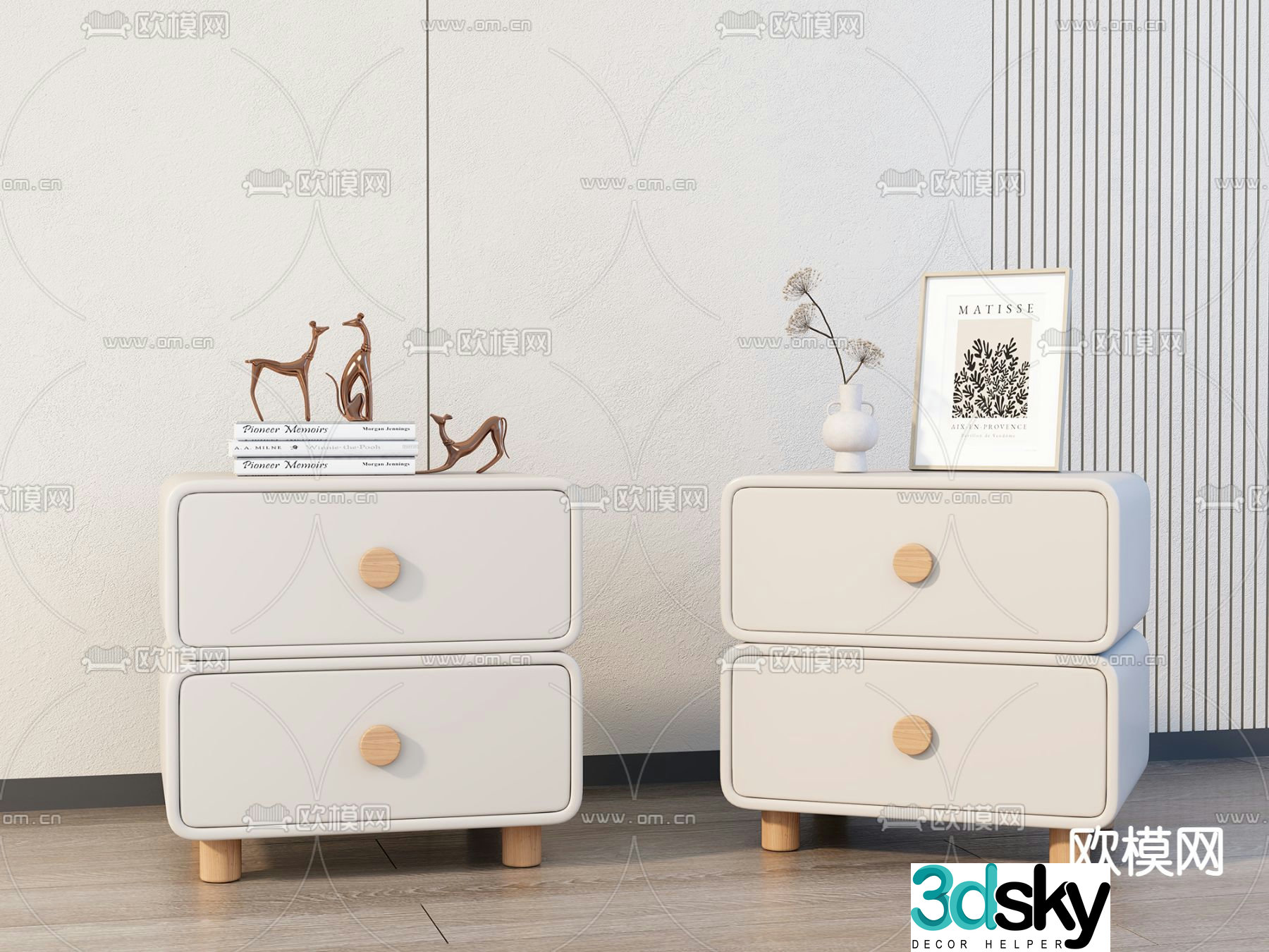 French bedside table cream style bedside table 3d model