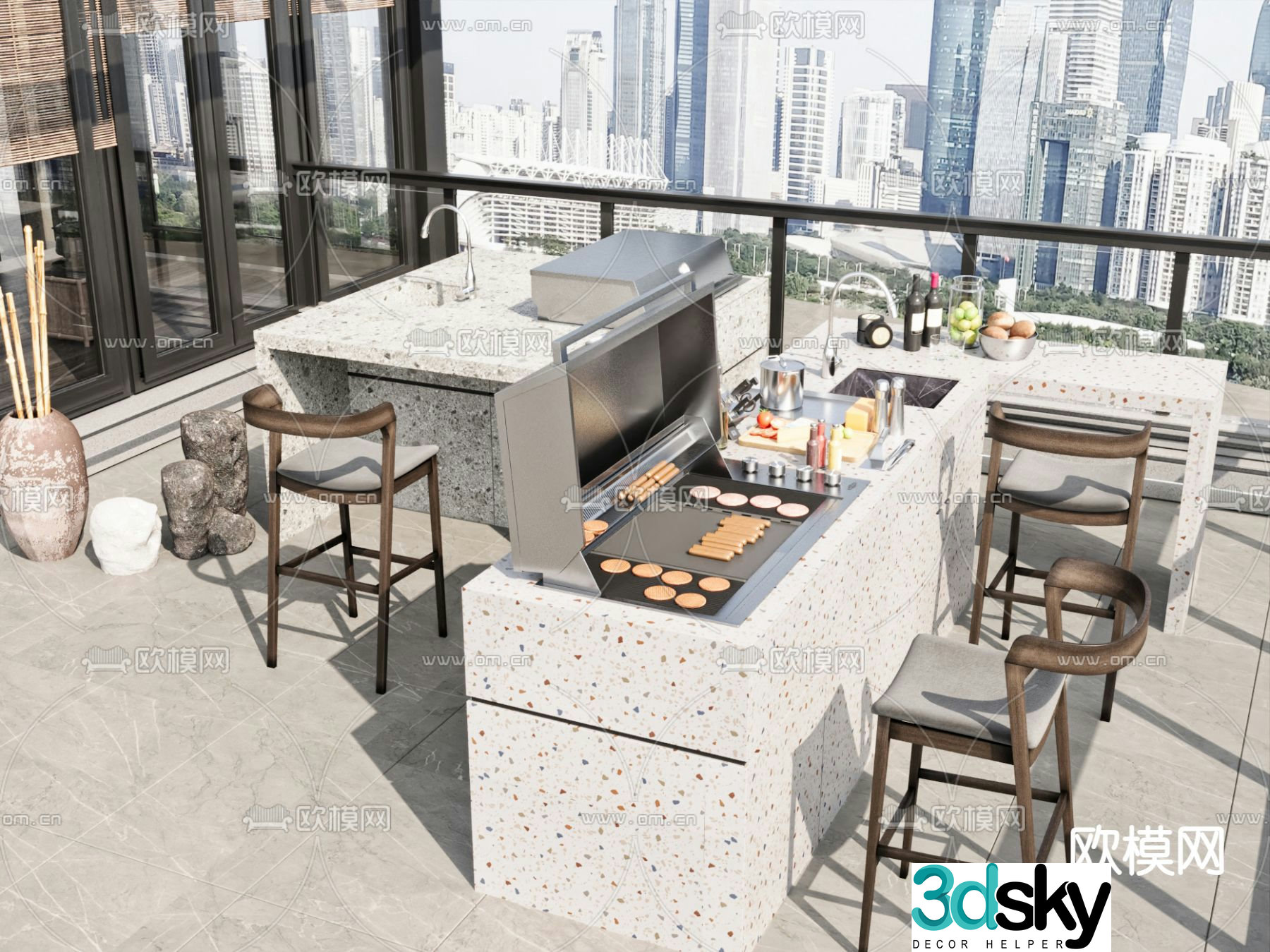Outdoor barbecue bar bar chair 3d model